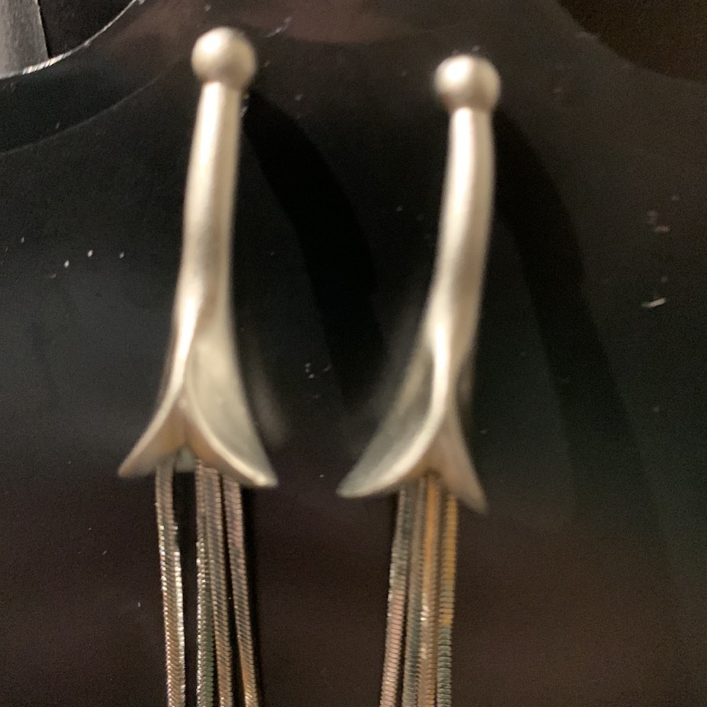 Long Dangling Silver Stud Earrings - image 3
